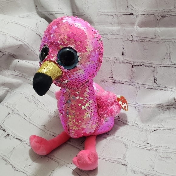 TY Flippables Pinky Pink Flamingo Plush 14-inch Stuffed Animal Year 2018 Sequins - Picture 12 of 12